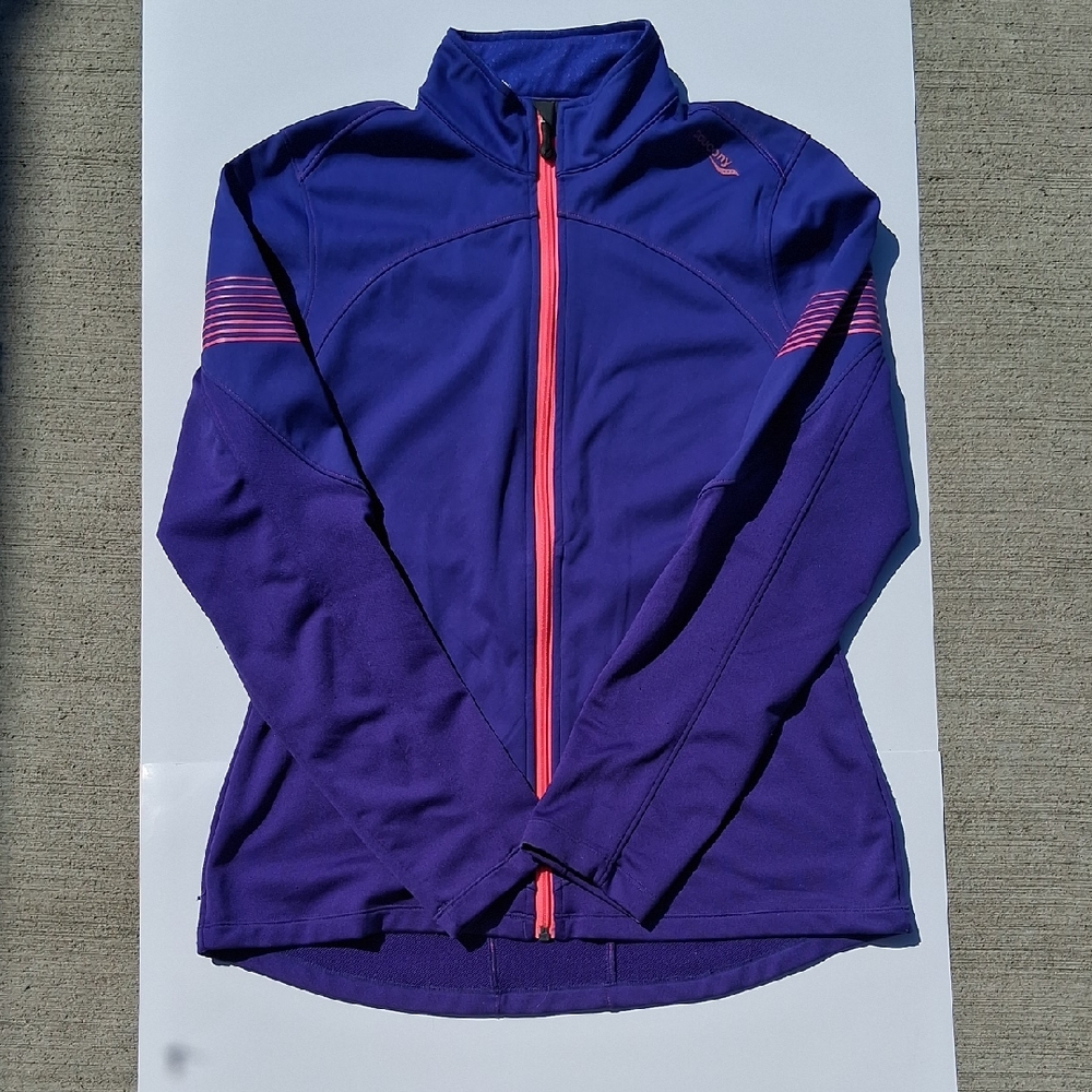 Saucony Womens Zip Up Atheltic Jacket Size Small Purple Neon Pink